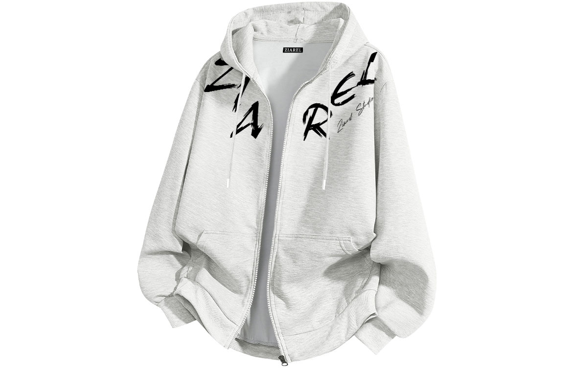 

Толстовка Unisex Hooded Moderate Cardigan ZIAREL, белый heather серый