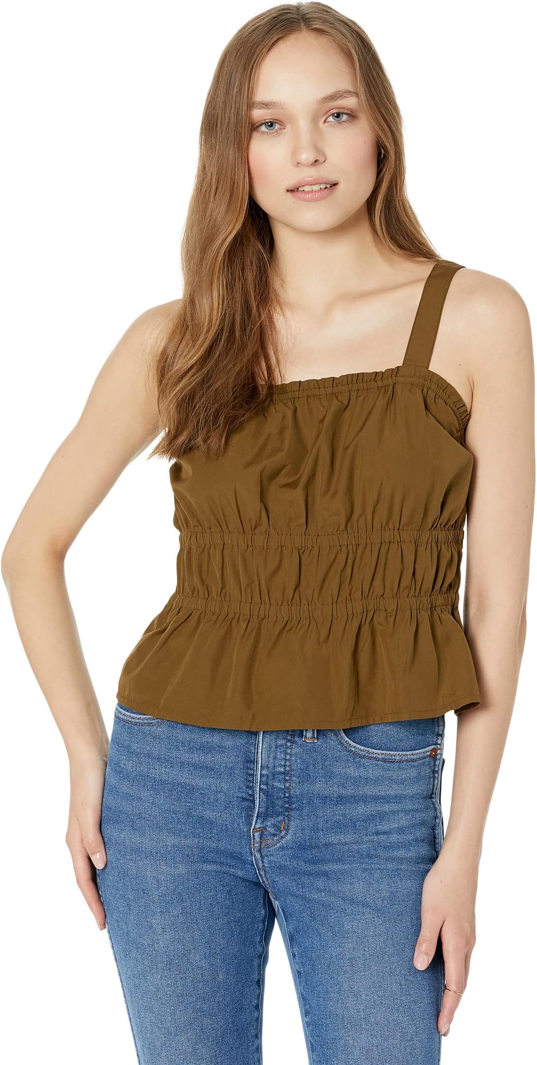 

Топ Madewell Poplin Sophia Peplum Tank, цвет Golden Spinach