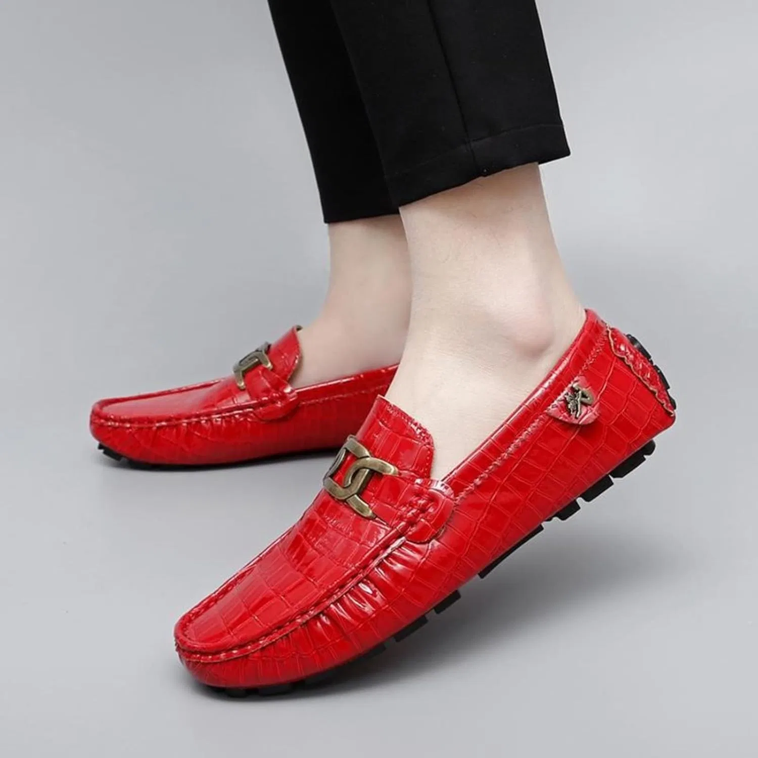 Мокасины из кожи с принтом аллигатора, Red JingSMNX — фото 4
