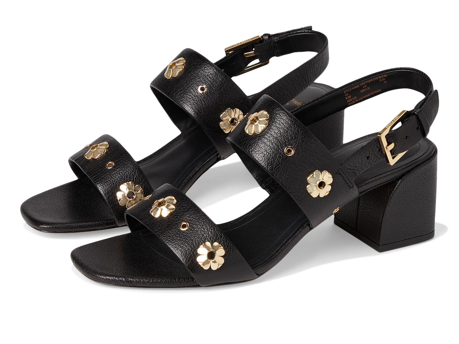 Туфли Kate Spade New York Spade Flower Stud Pebbled Leather Block Heel Sandals, черный
