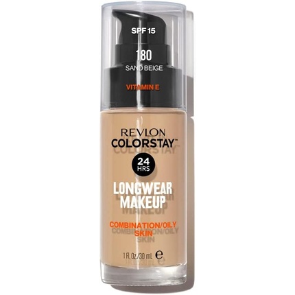 

Жидкая тональная основа Revlon Colorstay для комбинированной и жирной кожи SPF15, от среднего до полного покрытия, 30 мл, матовая, песочно-бежевого цвета