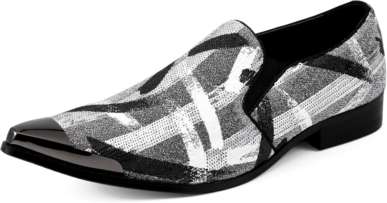 

Мужские праздничные лоферы Amali Sparkling с металлическим носком - мужская обувь для выхода - металлические лоферы для мужчин - диско-туфли для мужчин - дизайнерская обувь, черный