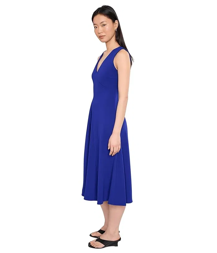 Платье миди с V-образным вырезом Scuba Crepe V-Neck Asym Pleat Midi Calvin Klein, Meadow — фото 3