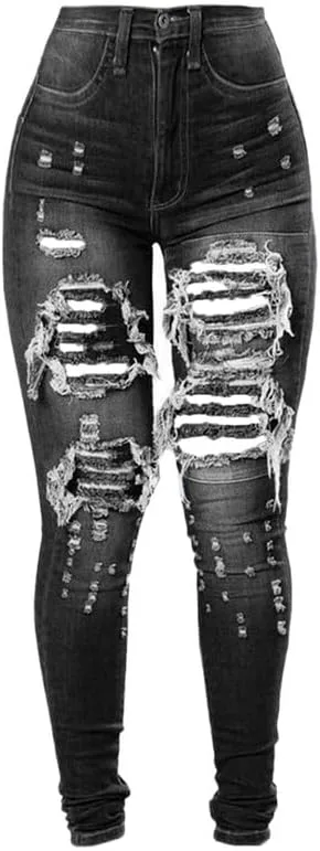 

Женские джинсы с высокой талией и разрывами, эффект подтяжки ягодиц, эластичные
