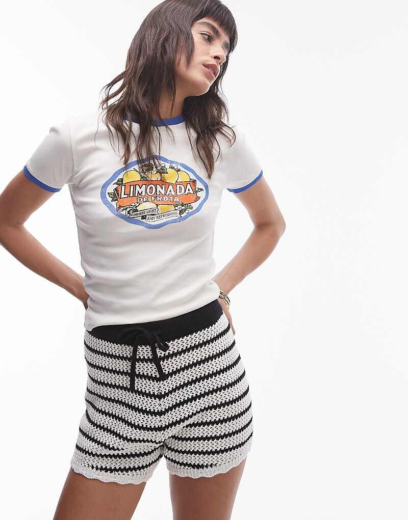 

Topshop — Белая мини-футболка с изображением «Лимонада»