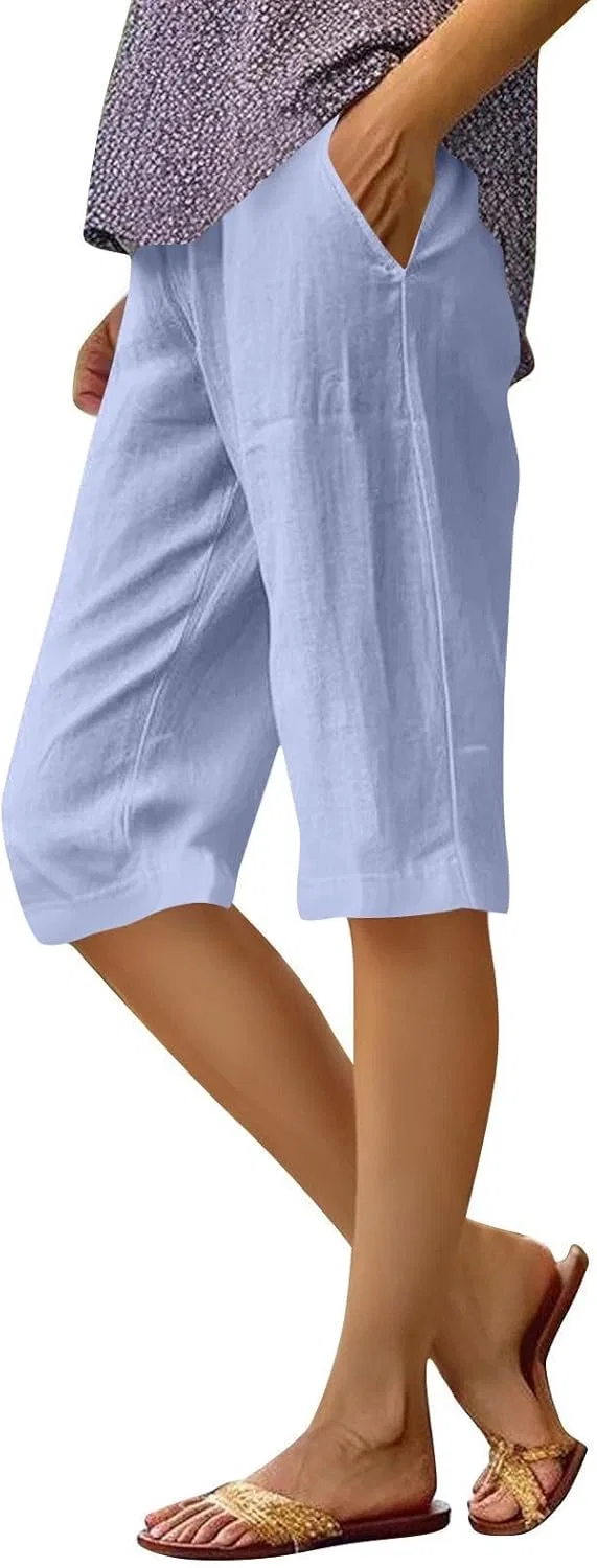 Шорты Active High Waisted Linen, Am006-light Blue