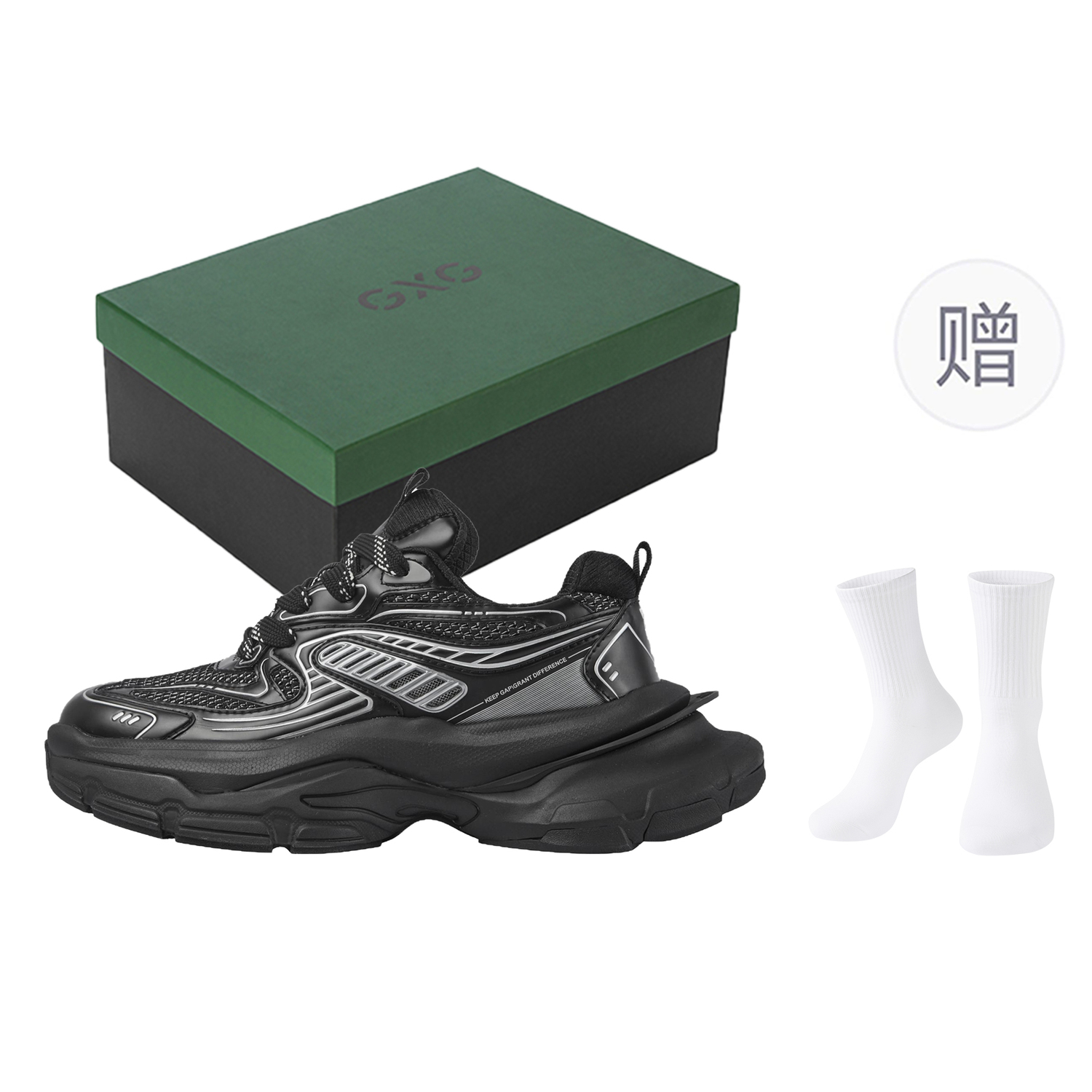 

Низкие мужские кеды C с амортизацией Rattlesnake, воздухопроницаемостью и широкой посадкой GXG, черный socks combo