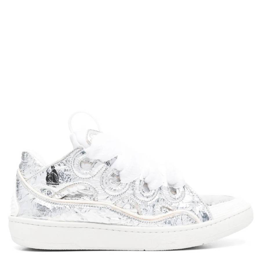 Лакированные кожаные кроссовки Lanvin, серебряный