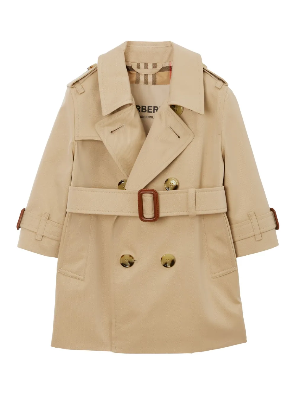 

Габардиновый тренч с поясом BURBERRY KIDS, нейтральный