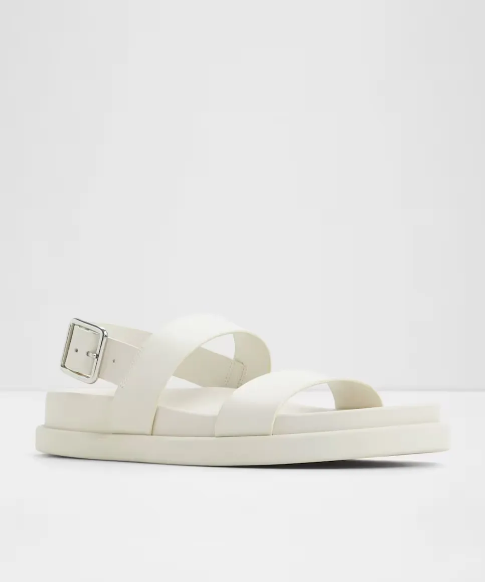 Женские кожаные сандалии на плоской подошве с круглым носком Aldo, белый — фото 4