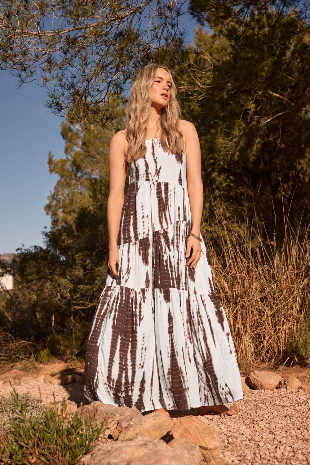

Платье мидакси с бретельками в технике тай дай Long Tall Sally, коричневый