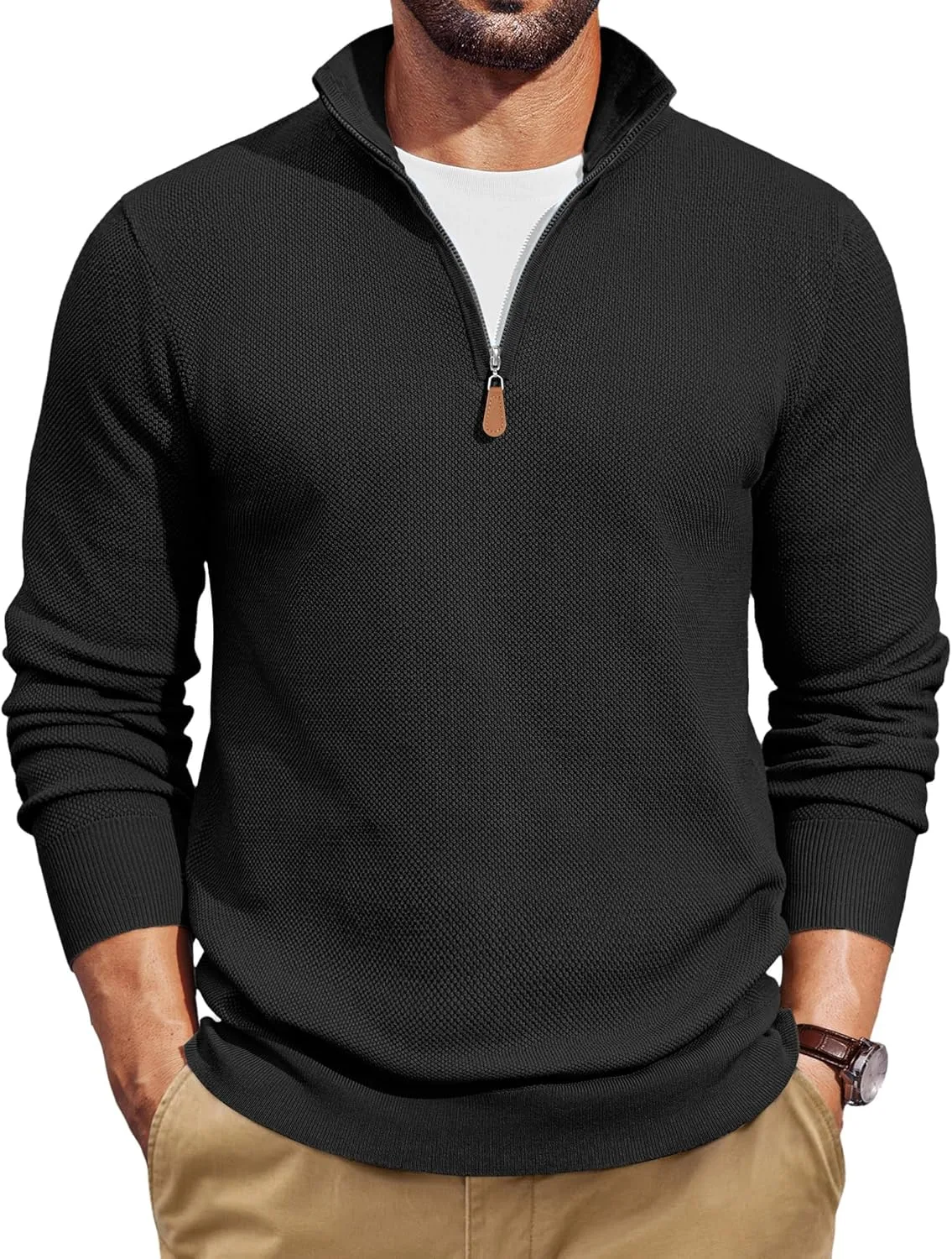 

COOFANDY мужской свитер с воротником стойкой и молнией на четверть, Slim Fit