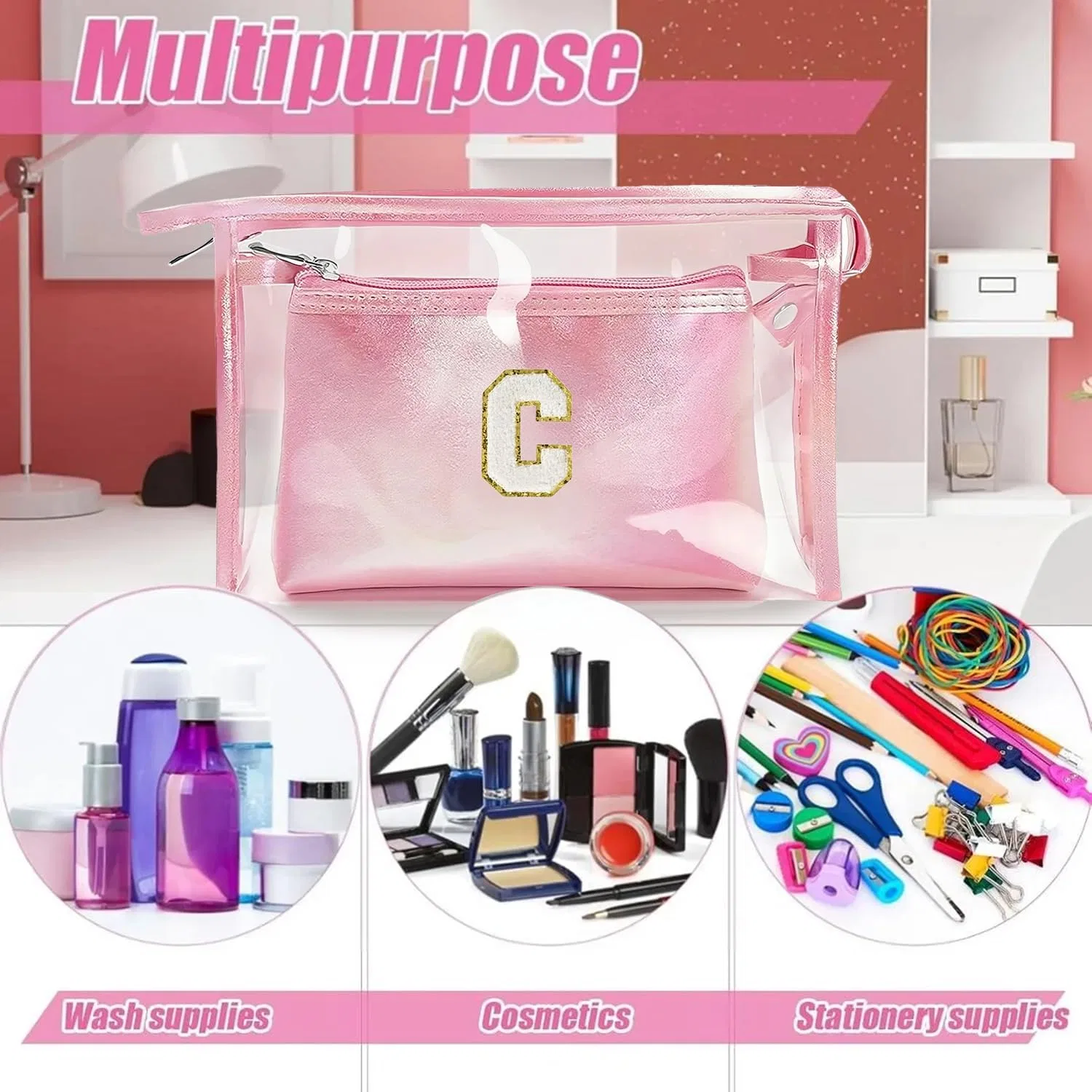 Набор персонализированных прозрачных косметичек Coolgaga, Pink-2Pc — фото 4