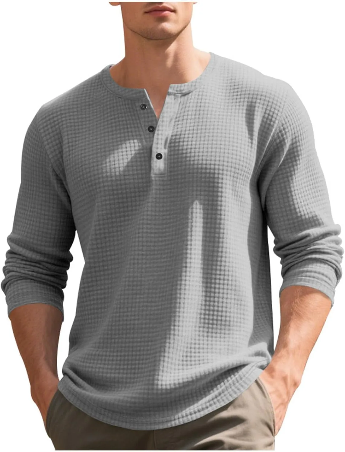 

Толстовка waffle knit henley для мужчин, осень-зима, casual, длинный рукав Mrmaere