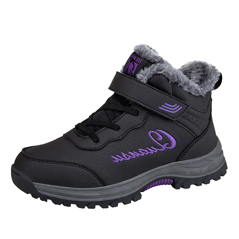 

KUPE Утепленные противоскользящие короткие зимние ботинки с увеличенной высотой подошвы унисекс женские черно-фиолетовые, цвет Women's Black Purple