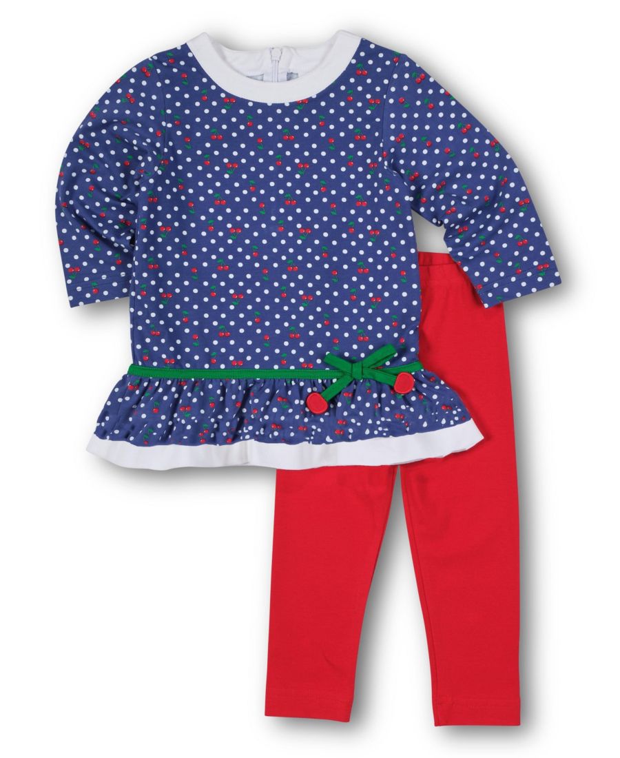 

Комплект для девочек младшего возраста: туника в горошек, вишневый вязаный Florence Eiseman, No Color