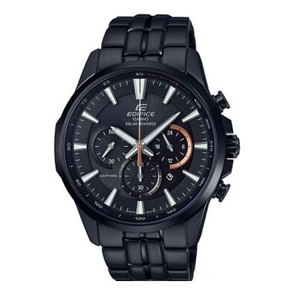 

Часы CASIO EDIFICE Stainless Steel Strap Waterproof Sapphire Crystal Solar Powered Mens Black Analog, черный