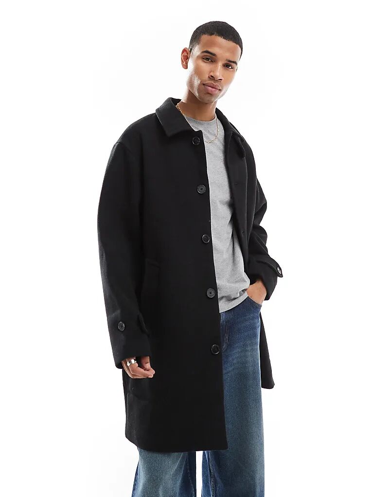 

Пальто свободного покроя из смеси шерсти черного цвета Jack & Jones