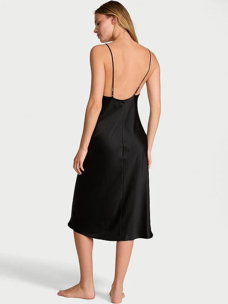 Атласное платье-комбинация средней длины Victoria'S Secret, Black — фото 2
