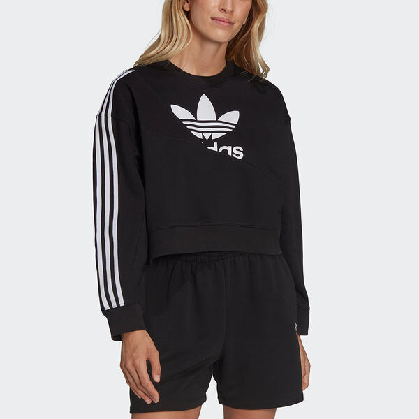 Толстовка (WMNS) Adidas Originals Splicing Logo Sweatshirt 'Black', черный — фото 2