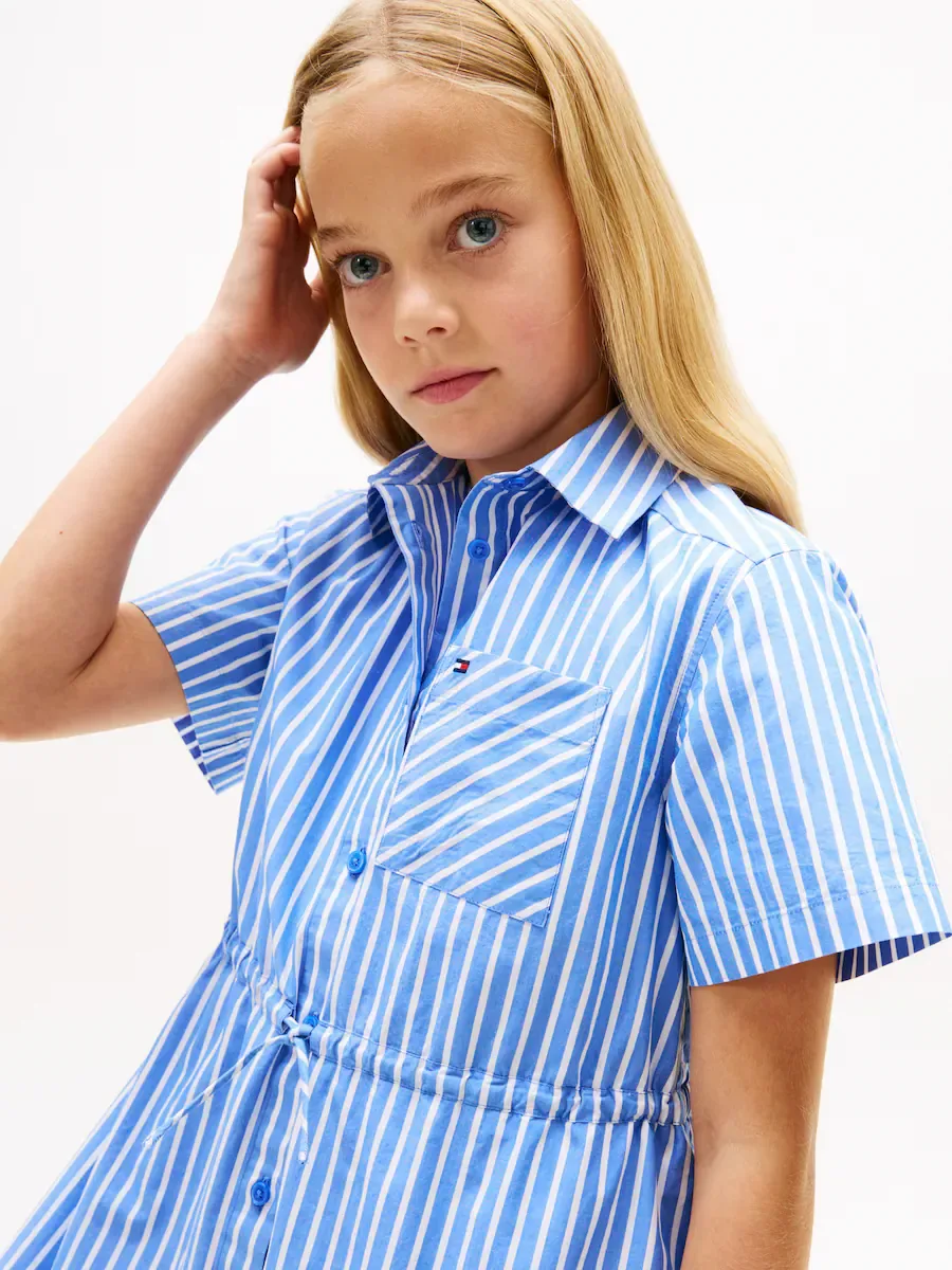 Детское платье-рубашка с полосатым принтом Tommy Hilfiger, синий — фото 3