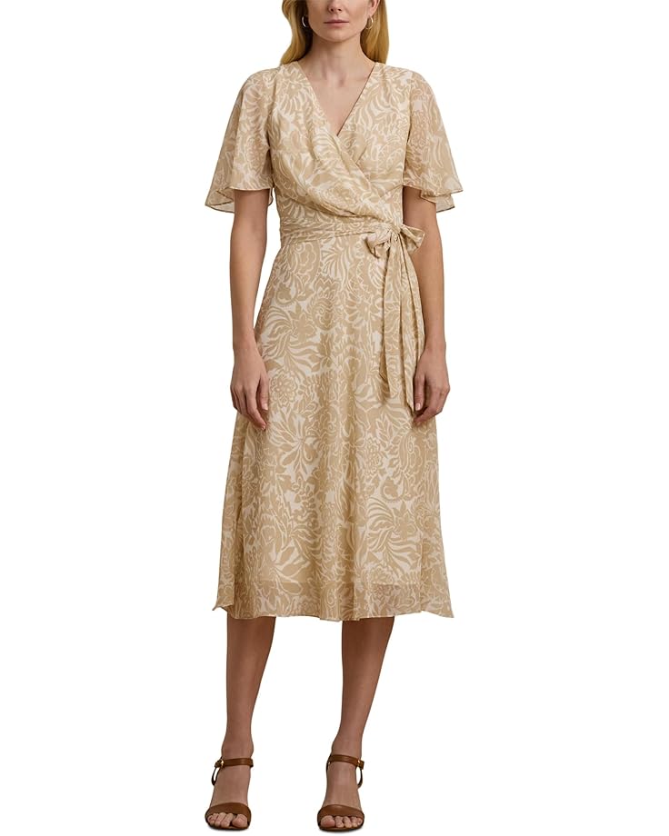 

Платье Lauren Ralph Lauren Floral Belted Crinkle Georgette Dress, цвет Cream/Tan