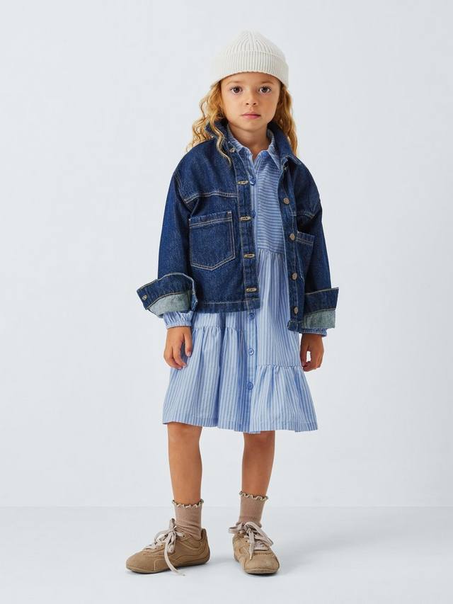 

Детское платье-рубашка с полосками и разрезом по подолу John Lewis, Blue