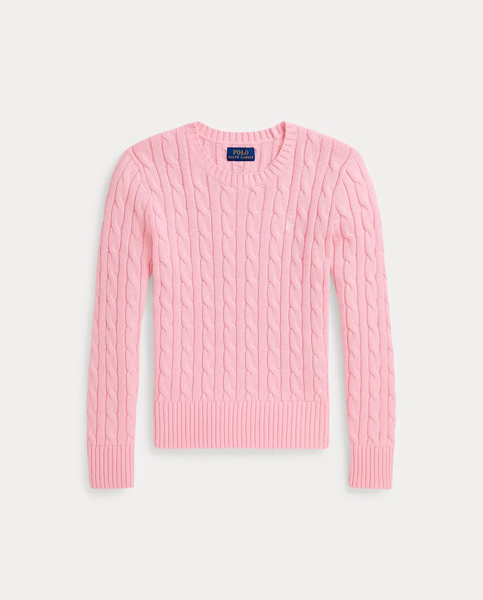 Детский джемпер из хлопка с узором косы Polo Ralph Lauren, розовый — фото 4