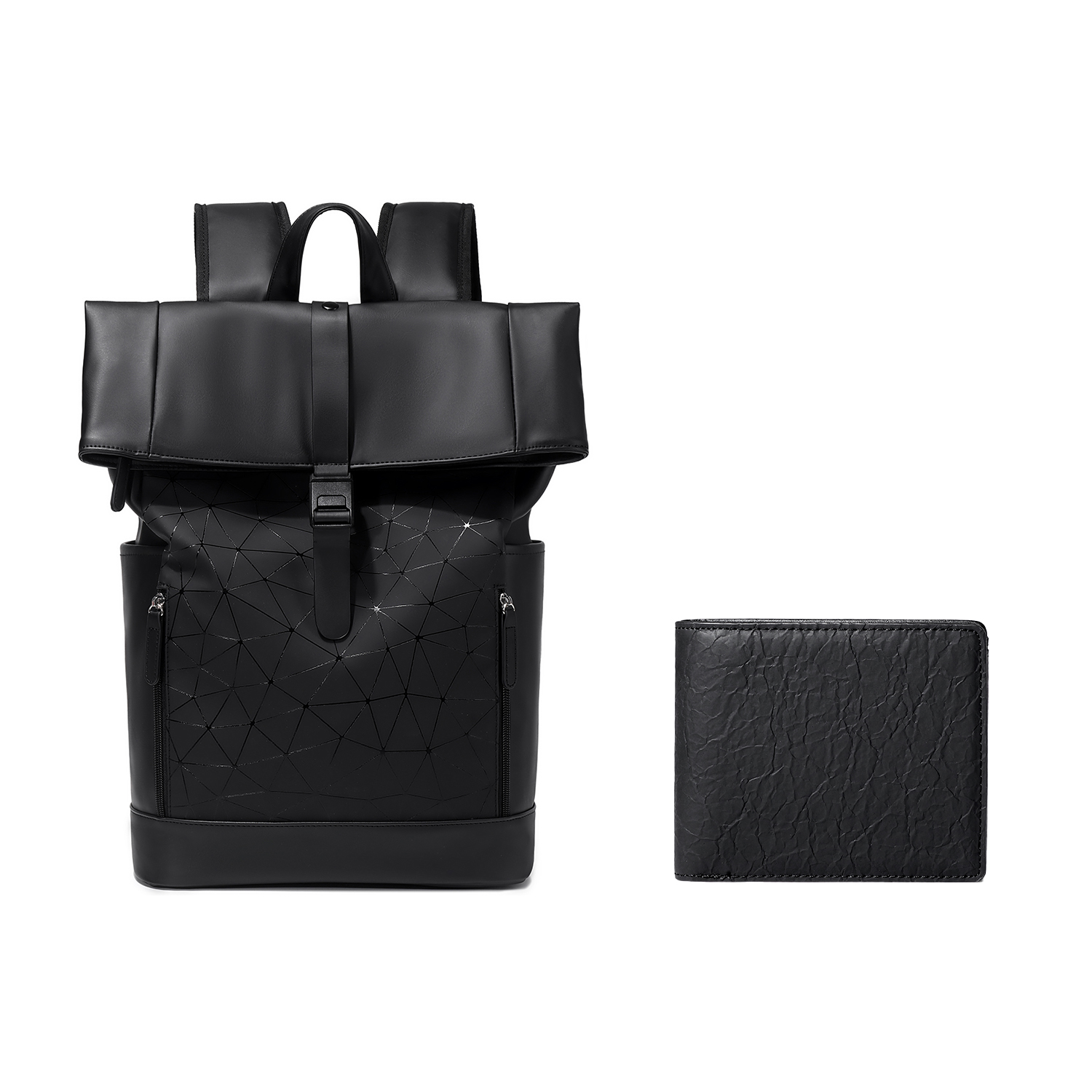 

Slazenger Мягкий кожаный рюкзак унисекс черный с шестиугольным узором, Diamond Pattern Black+Q32-D Black