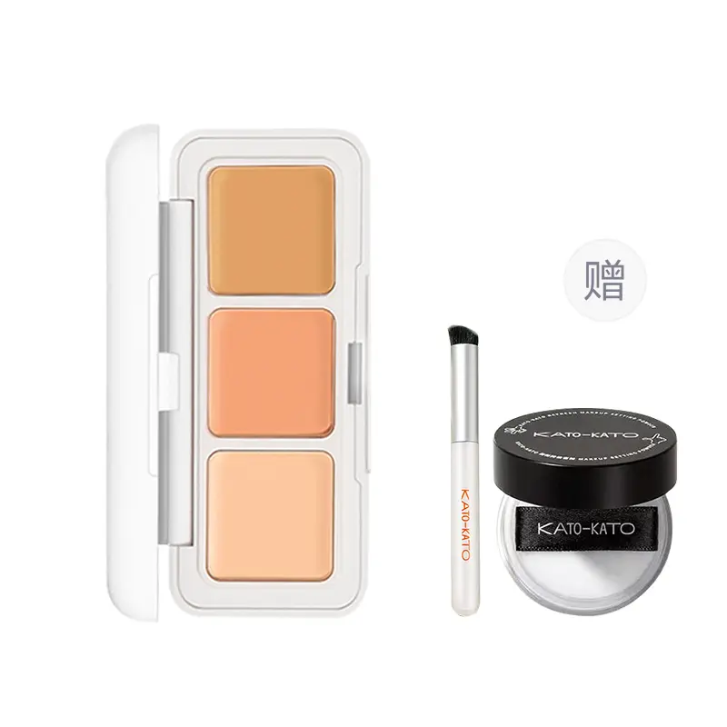 

KATO триколор консилер для маскировки осветляющий тон кожи корректор и кисть+пуховка для пудры 2 шт KATO-KATO