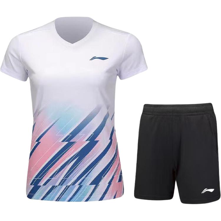 

Лининг футболка для бадминтона женская бело-черная