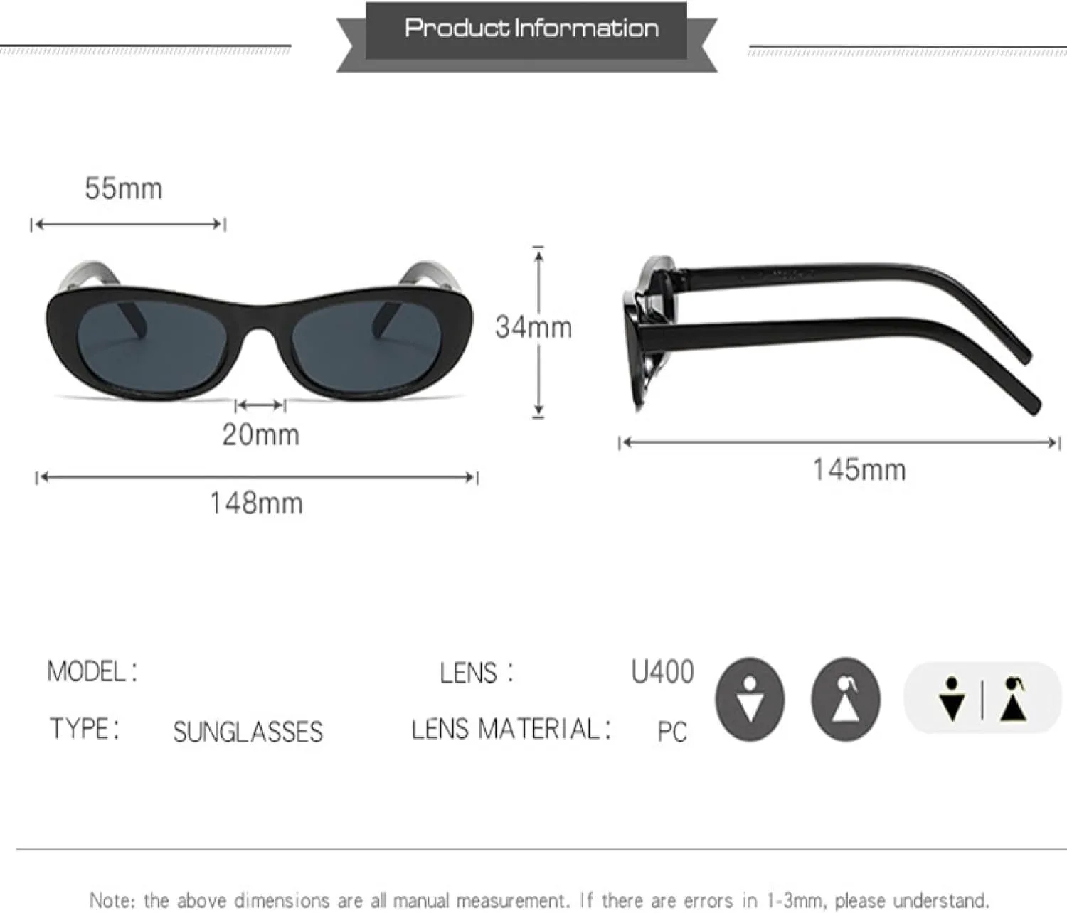 

Солнцезащитные очки в тонкой оправе для женщин и мужчин, сексуальные, конфетных цветов, в стиле хип-хоп, с защитой от УФ-излучения UV400 UATXTAU, Black-black
