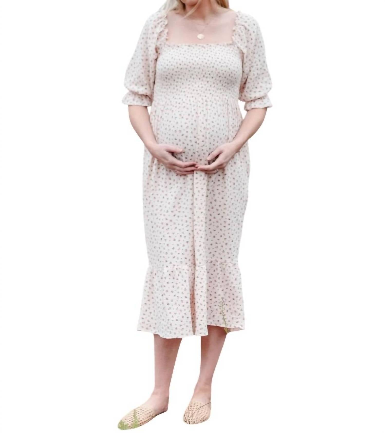 

Платье из муслина с цветочным принтом бежевого цвета Liv Maternity