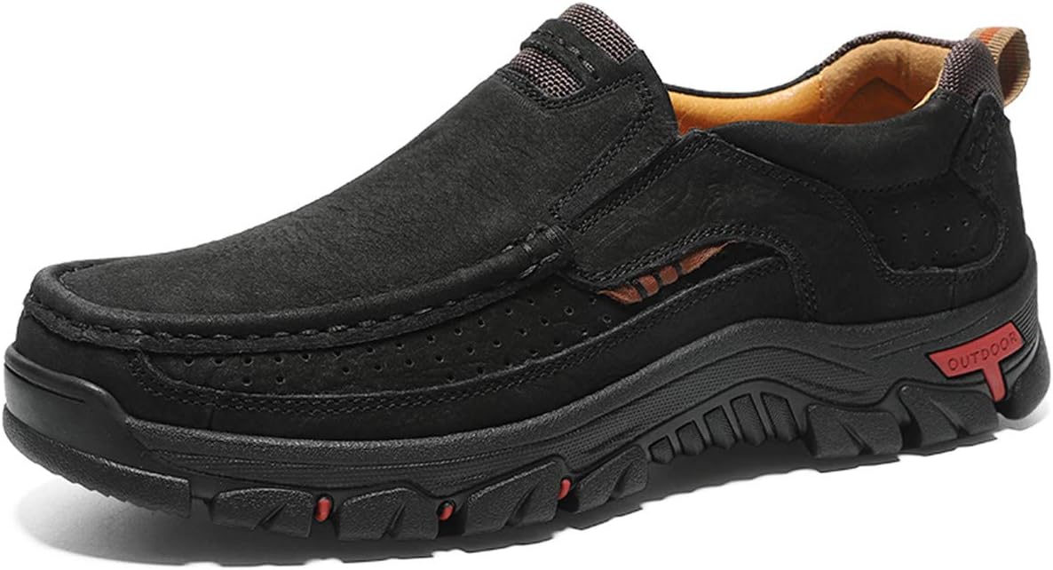

Мужские слипоны CHICLOVEY для походов, кожаные повседневные кроссовки для прогулок на открытом воздухе, черный