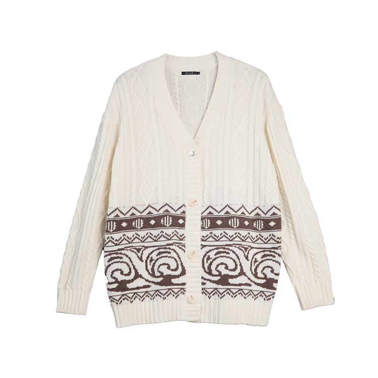 

ELLE Свитер женский бежевый кофе V-образный вырез умеренный кардиган