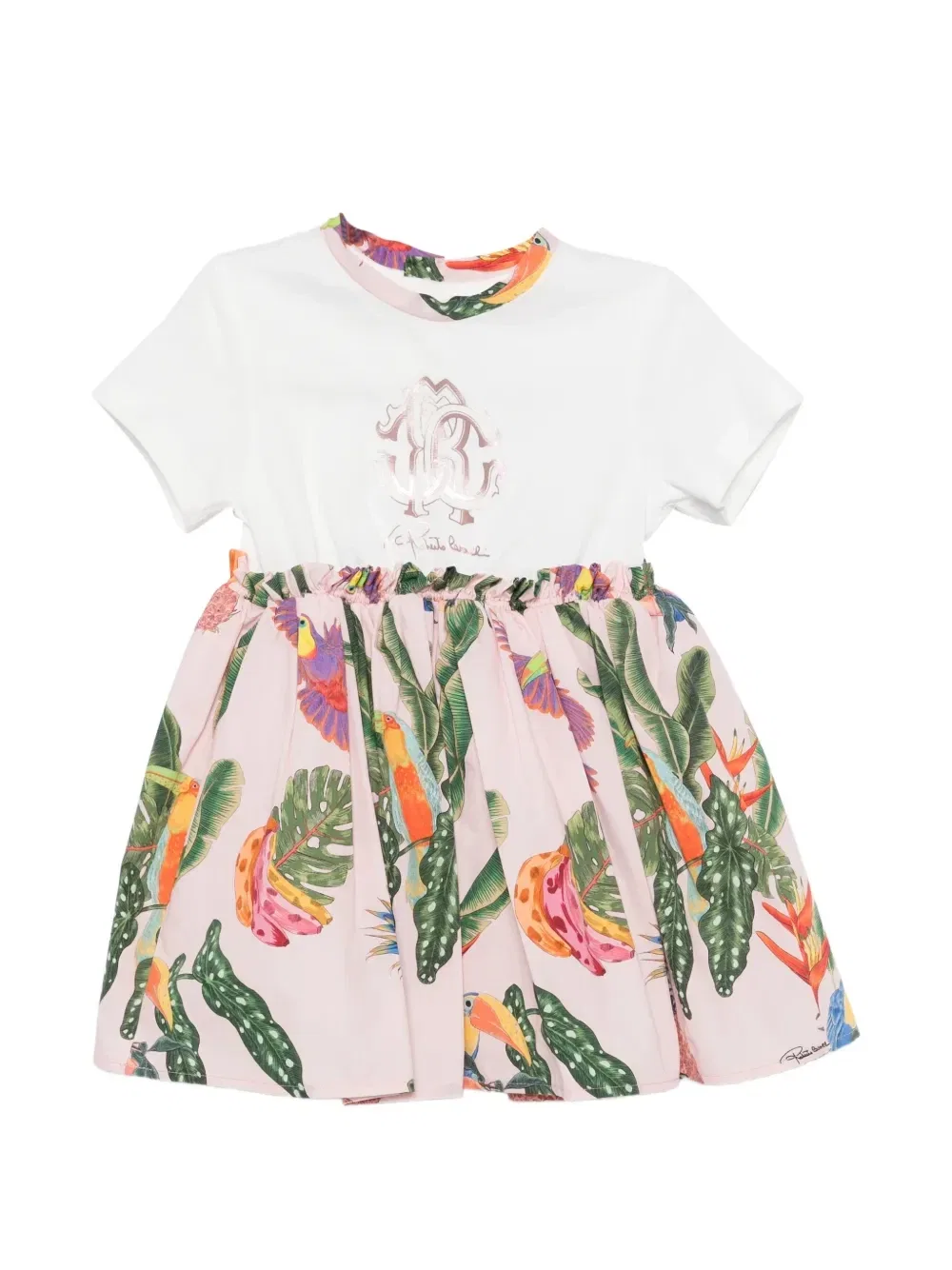 Платье с тропическим принтом и оборками Roberto Cavalli Junior, розовый