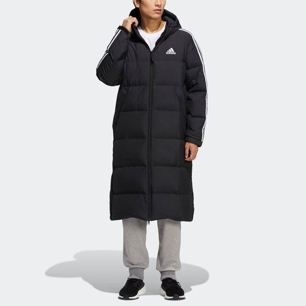 Пуховик adidas 3ST Long Coat Outdoor Sports Hooded Stay Warm Down Jacket Black, черный — фото 3