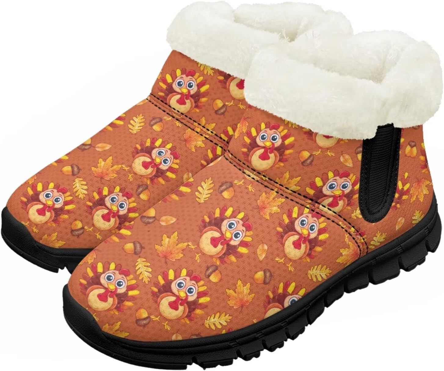 

Зимние сапожки для девочек-детей, противоскользящие прогулочные ботинки с меховой подкладкой, модные теплые короткие сапожки для вечеринки Pointodoor, Thanksgiving Cartoon Turkey