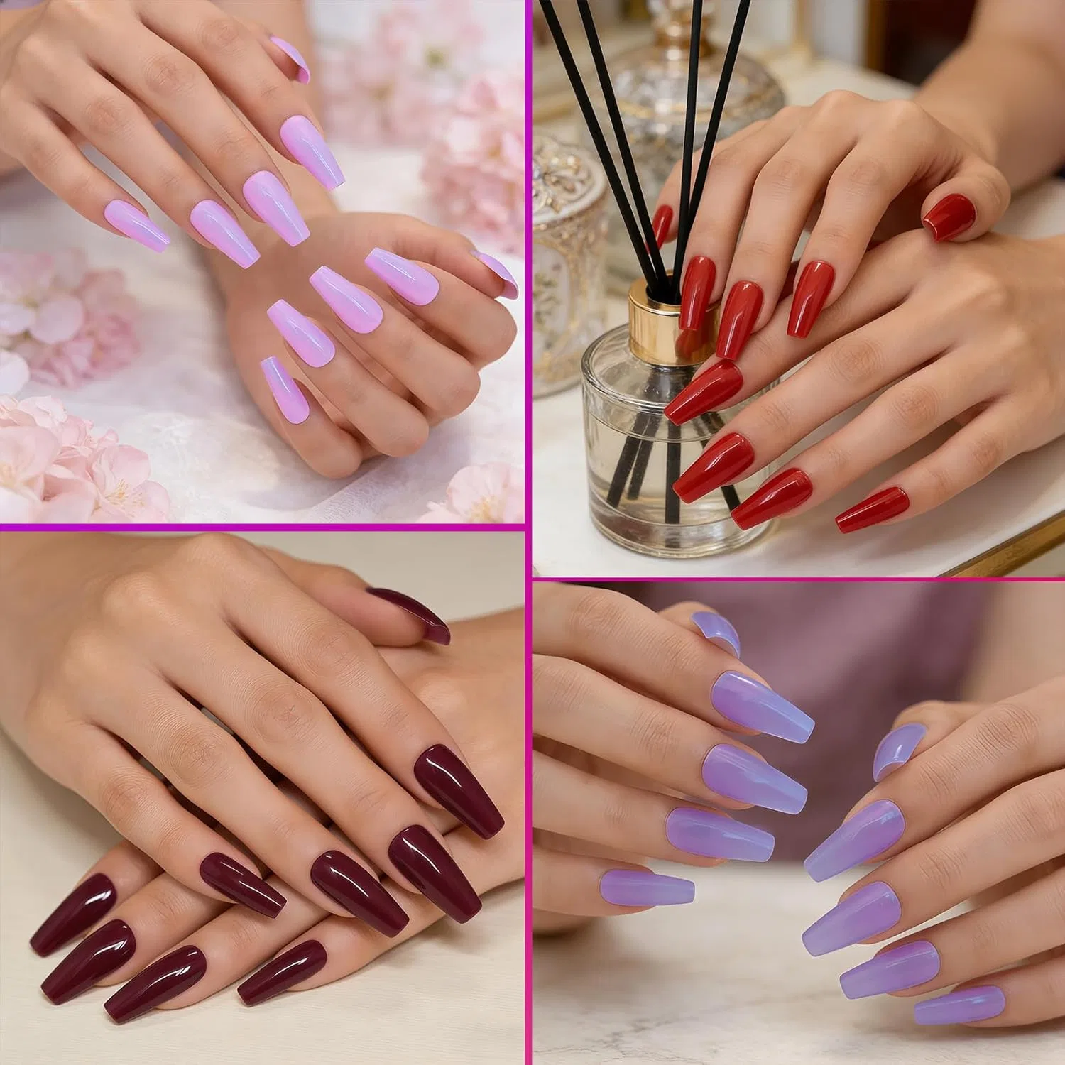 Набор из 96 многоразовых накладных ногтей формы «гроб» Virellay, 03 Purple&Red Series — фото 2