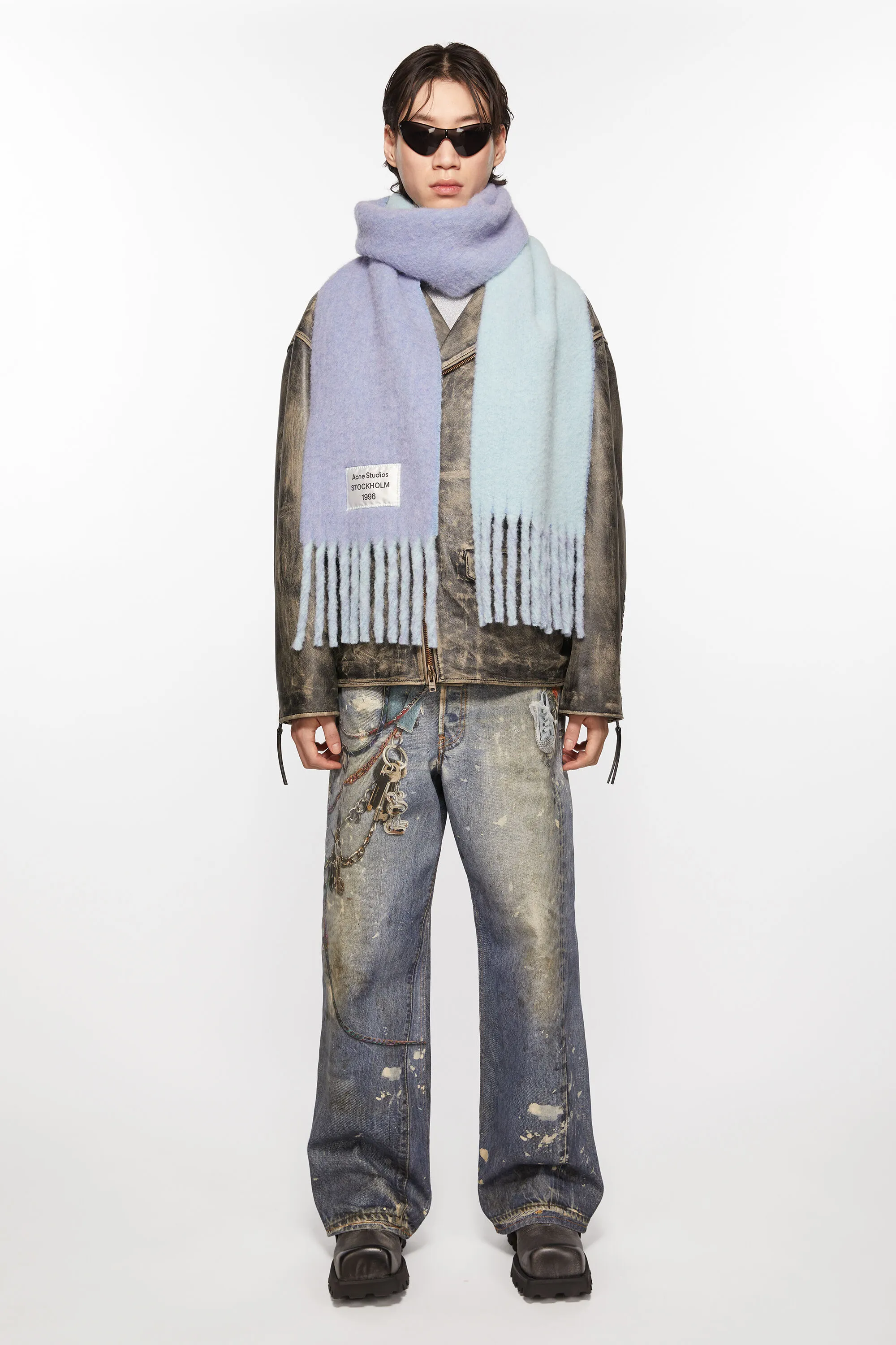 Этикетка с логотипом шарфа с бахромой Acne Studios, Blue/light blue — фото 3