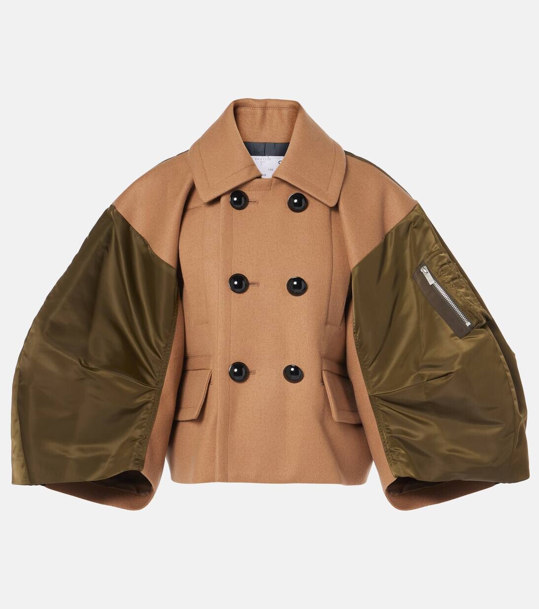 

Пиджак из шерсти и твила Sacai, цвет beigexolive