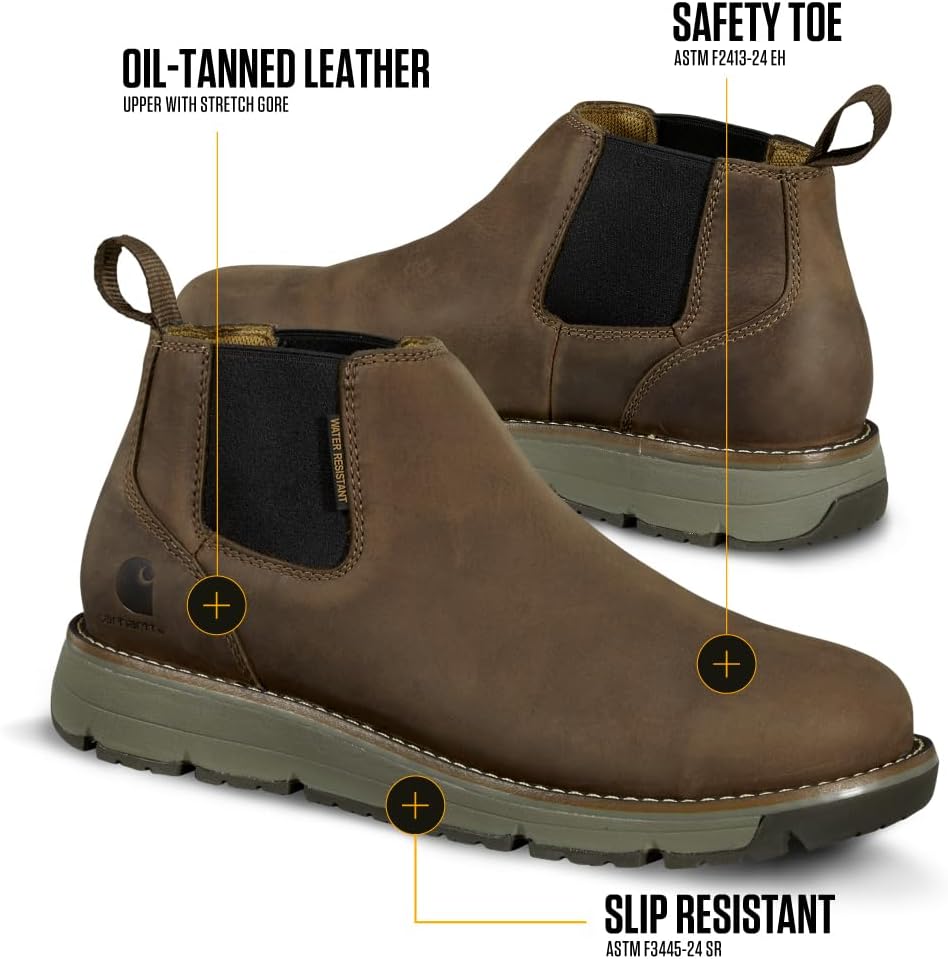 Carhartt Millbrook 4" Romeo Steel Toe Wedge Work Boot - рабочие ботинки для мужчин в движении, коричневая промасленная кожа, устойчивость к скольжению и электрическим опасностям, FastDry и Rain Defender, Brown — фото 3