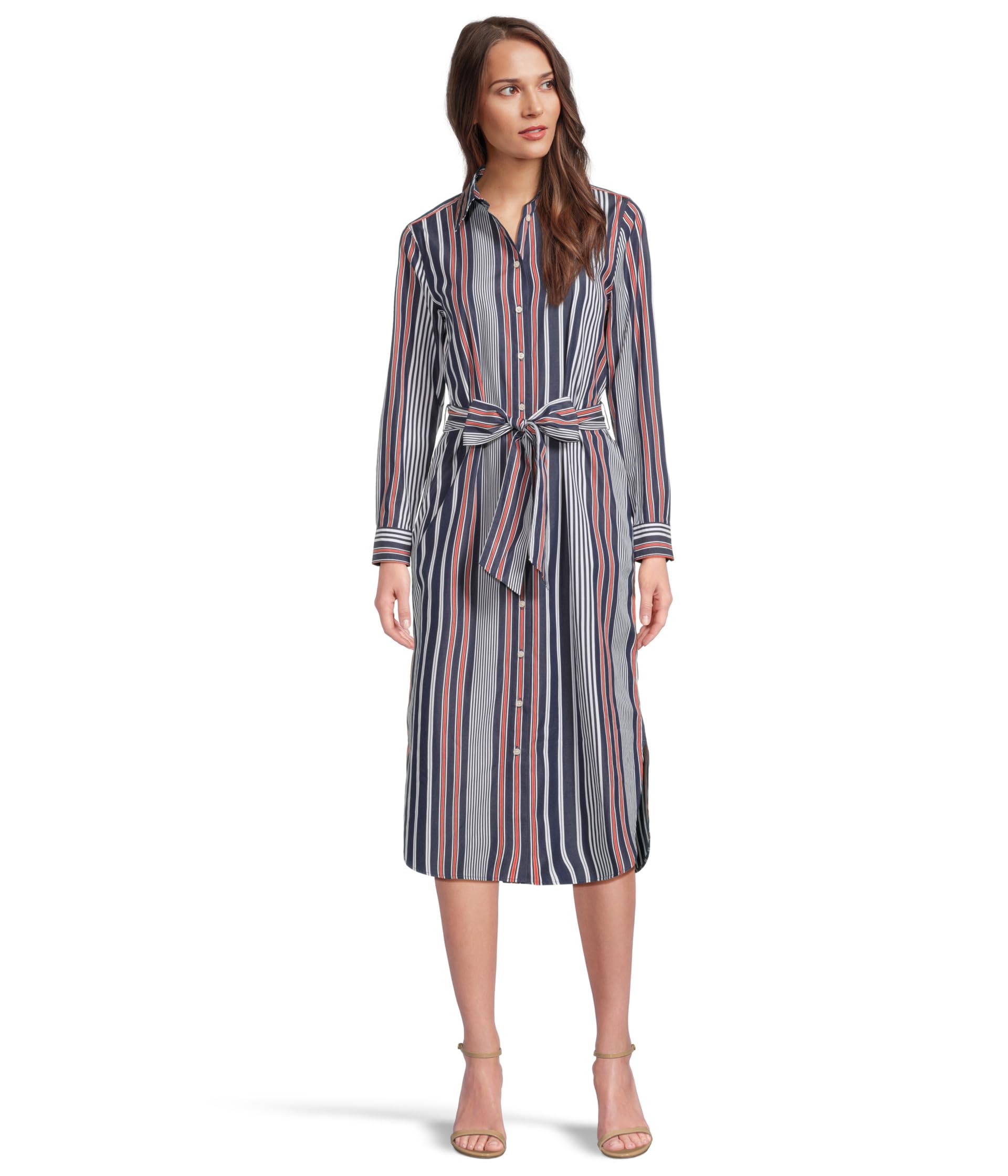 

Платье Lauren Ralph Lauren Striped Cotton Broadcloth Shirtdress, Blue/White/Orange