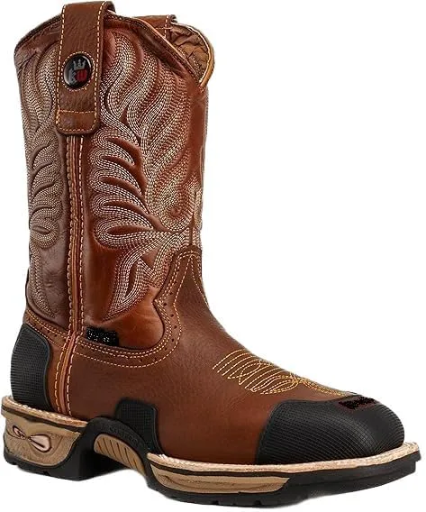 Мужские ковбойские рабочие сапоги King Welt Buffalo Tan 10" из премиальной кожи с противоскользящей подошвой, стальным носком, квадратным мыском, без шнурков, с защитой носка и пятки от истирания - Светло-коричневые Generic