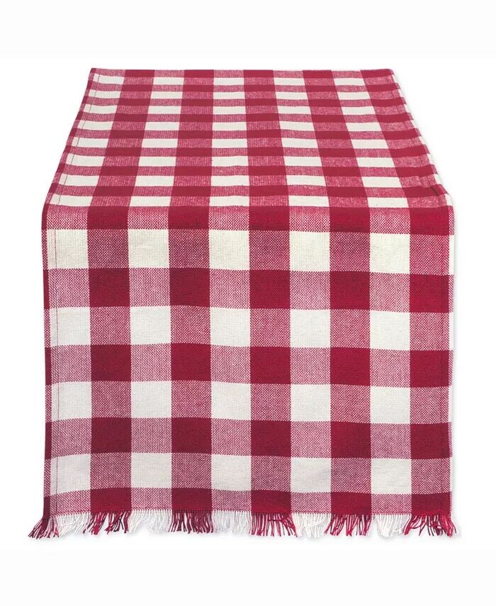 

Настольная дорожка Wine Heavyweight в клетку с бахромой, 14 x 72 дюйма Design Imports, красный