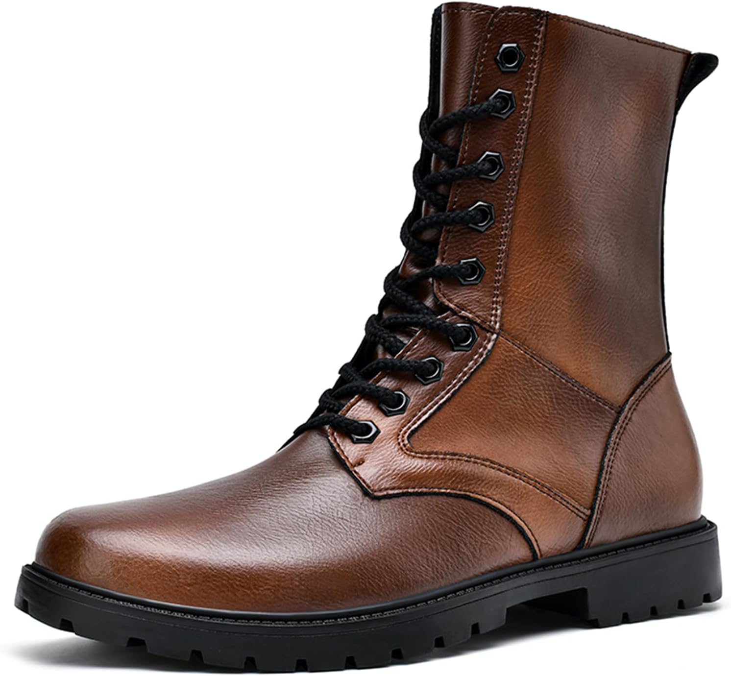 

Мужские черные кожаные ботинки на шнуровке, ботильоны военного стиля с закругленным носком Psieicwm