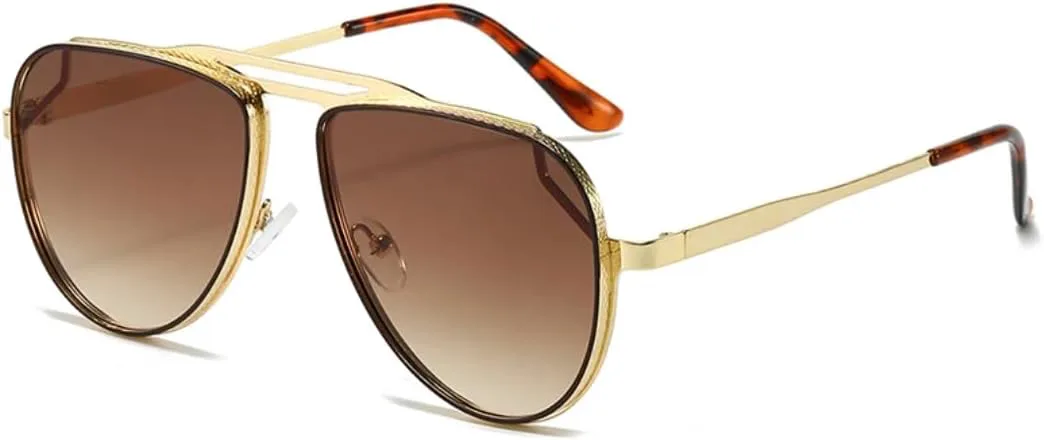 

Ретро металлические солнцезащитные очки для женщин, модные, с градиентным зеркальным покрытием, защита от УФ-излучения UV400 для мужчин TOIPASTN, Golden Tea Gradient