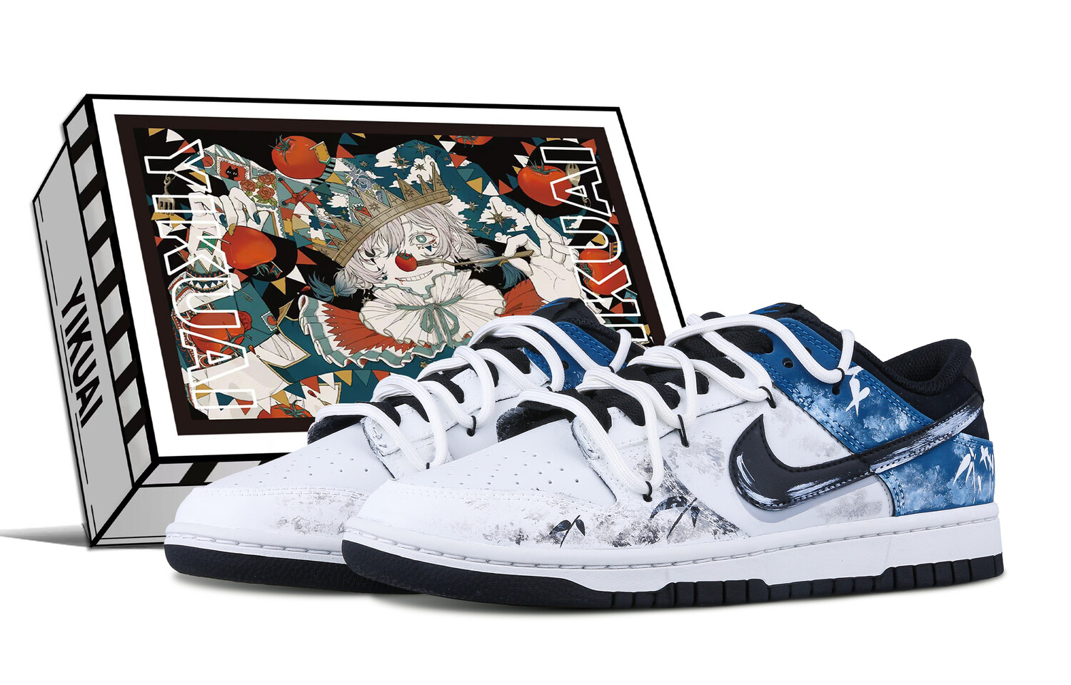 

Кроссовки Nike Dunk Skateboarding Shoes Men Low-top White/Gray/Blue, цвет Ink painting of the National Dynasty