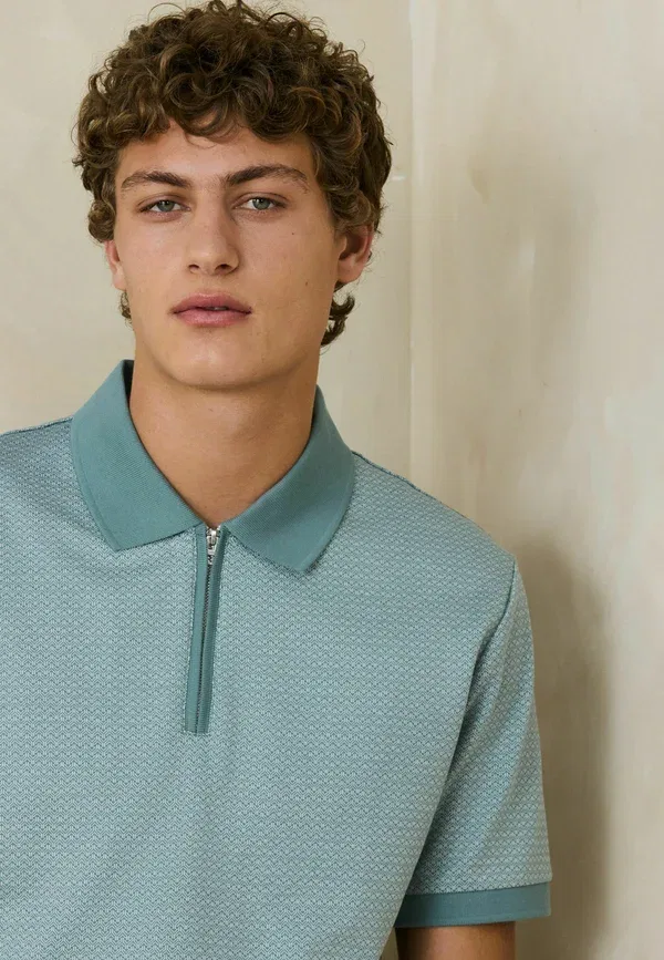 Поло Next Regular fit n. premium pattern quarter zip, бирюзово-голубой геометрический — фото 3