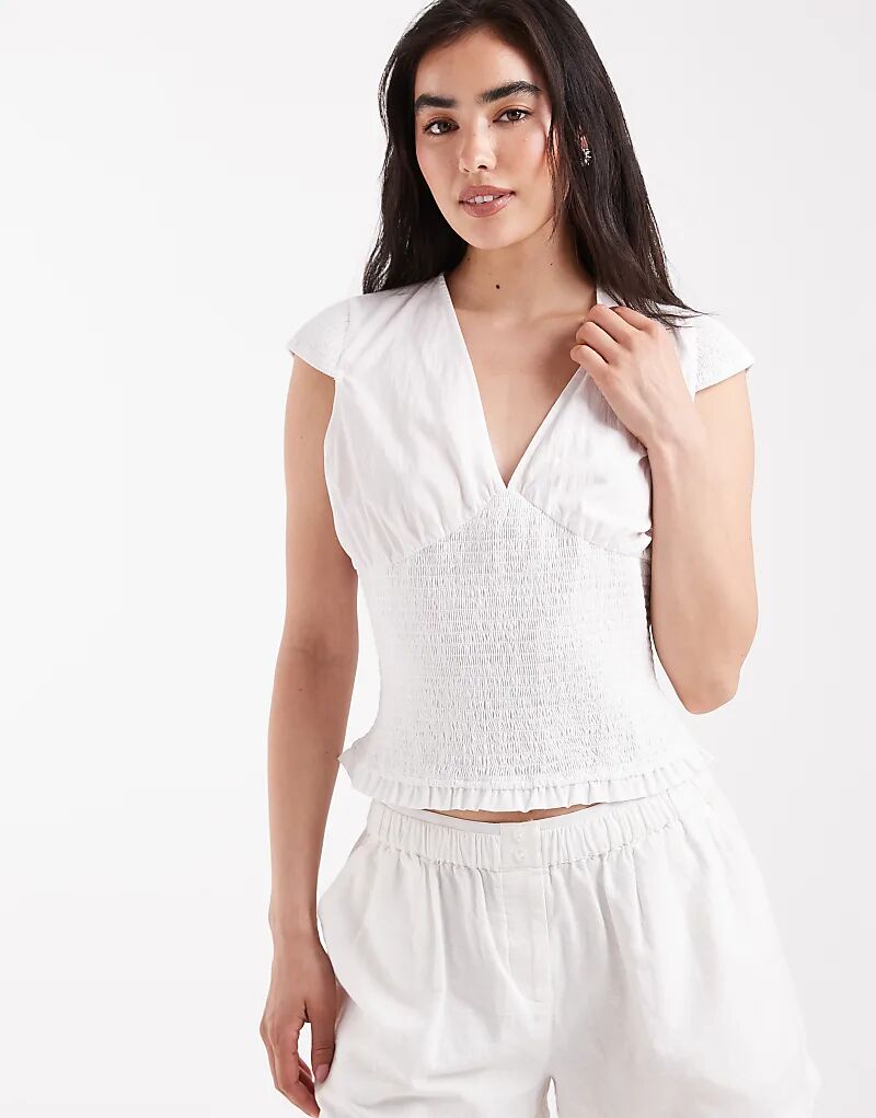 

Топ Daisy Street Boho с V-образным вырезом и короткими рукавами, присборенный, белый цвет